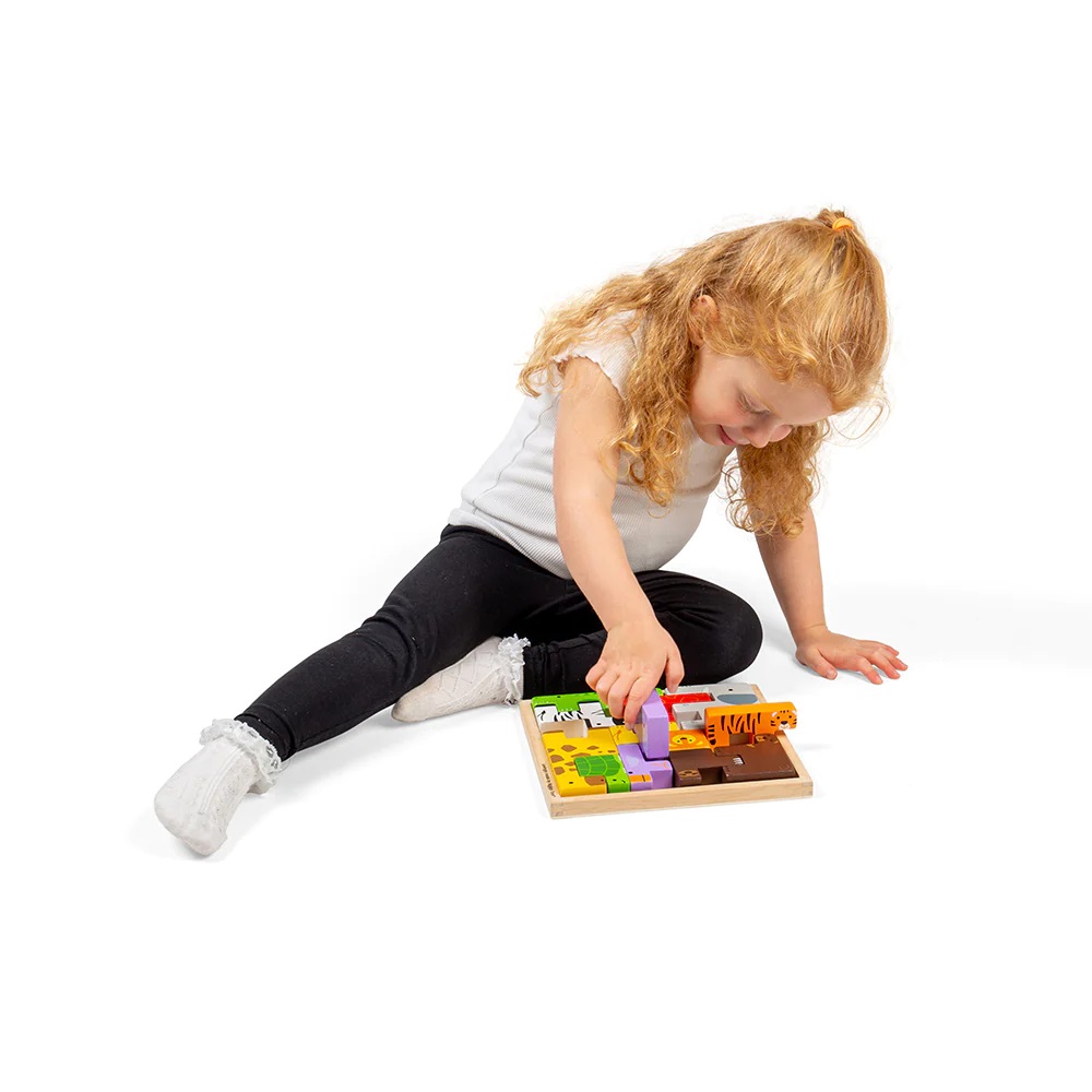 Bigjigs Toys Cubi puzzle in legno con animali safari - immagine 7