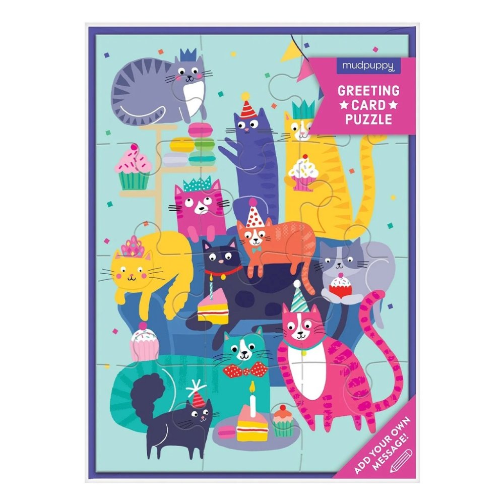 Puzzle Mudpuppy avec vœux Fête de chats 12 pièces