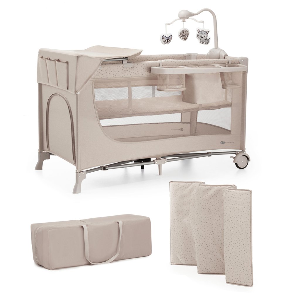 KINDERKRAFT Cuna de viaje Joy 2 con accesorios Beige