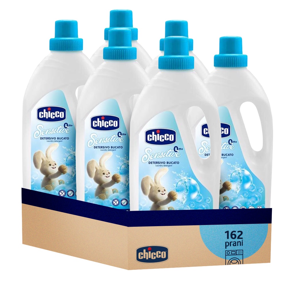 6x CHICCO Detergente líquido para ropa de bebé Sensitive 1,5 l (27 lavados)