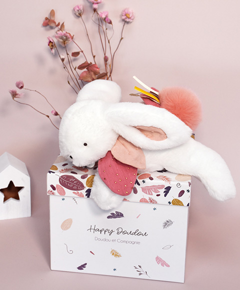 Doudou Dárková sada - Plyšový králíček s tmavě růžovou bambulkou 25 cm (obrázek 5)