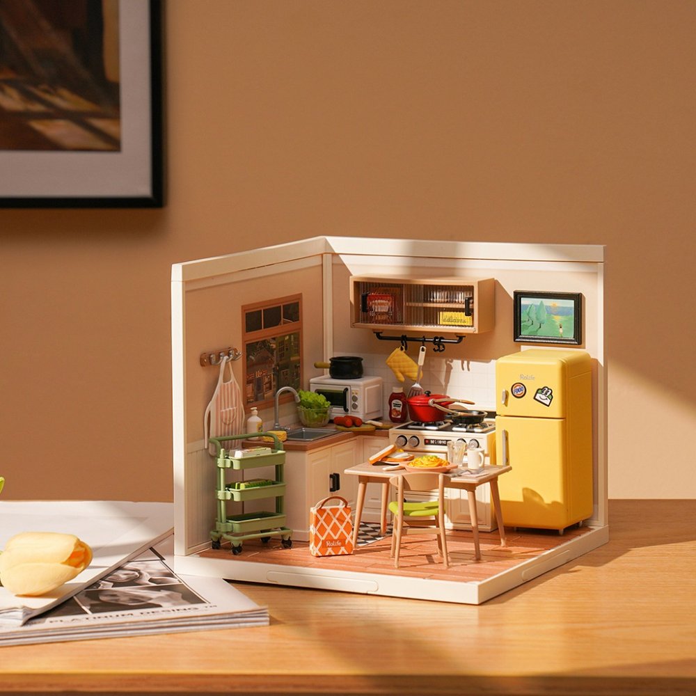 RoboTime 3D dřevěná skládačka Miniatura domečku Kuchyňka Happy Meals (obrázek 10)