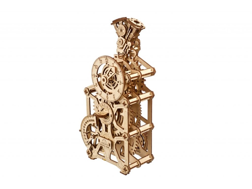 Ugears 3D dřevěné mechanické puzzle Hodiny motoru (obrázek 4)