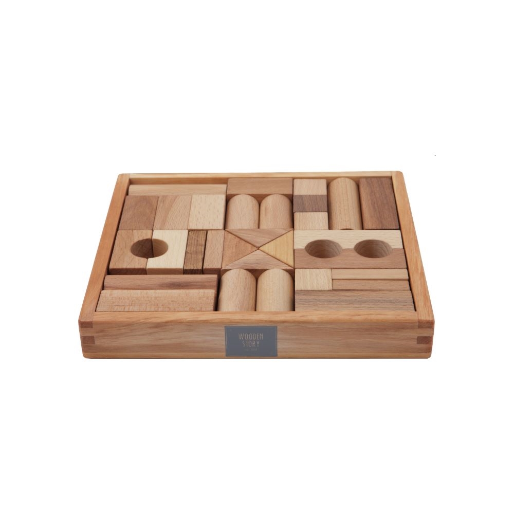 Wooden Story Blocks In Wooden Tray - 30 Pcs - Natural,Wooden Story Blocks In Wooden Tray - 30 Pcs - Natural