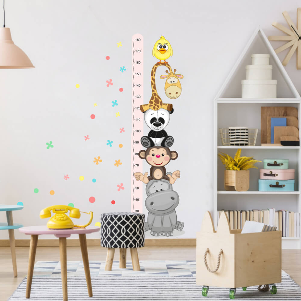 Vinilos Decorativos Para Niñas - Metro Infantil Rosa Con Animales Felices (180 Cm)