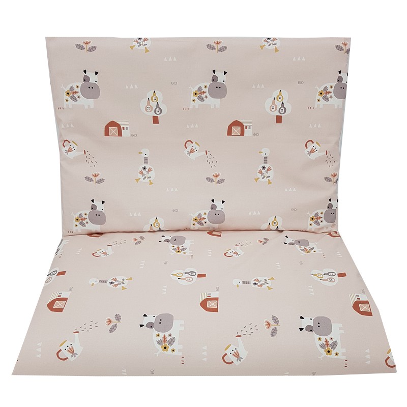 Linge De Lit ECO 2 Pièces En Coton Avec Imprimé Ma Ferme Rose Poudré 40x60 Cm, 90x120 Cm