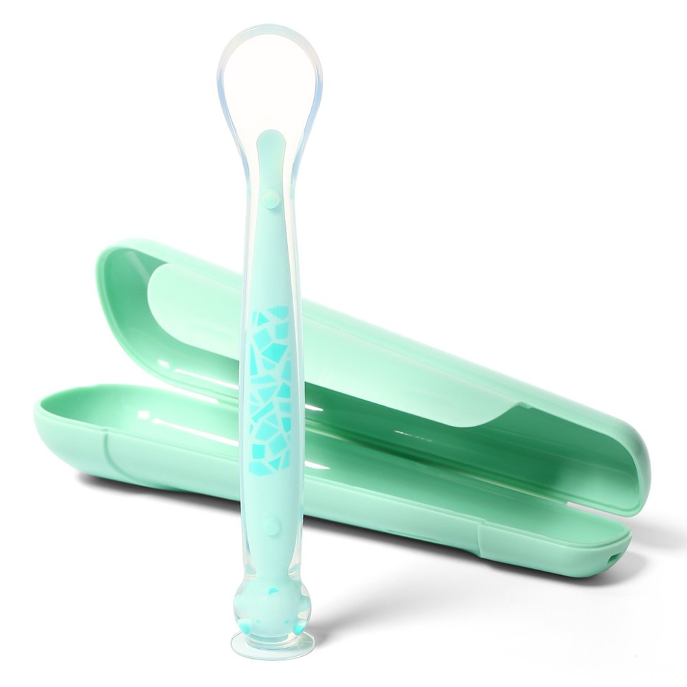 BABYONO Cucchiaio in silicone con coperchio verde 6m+