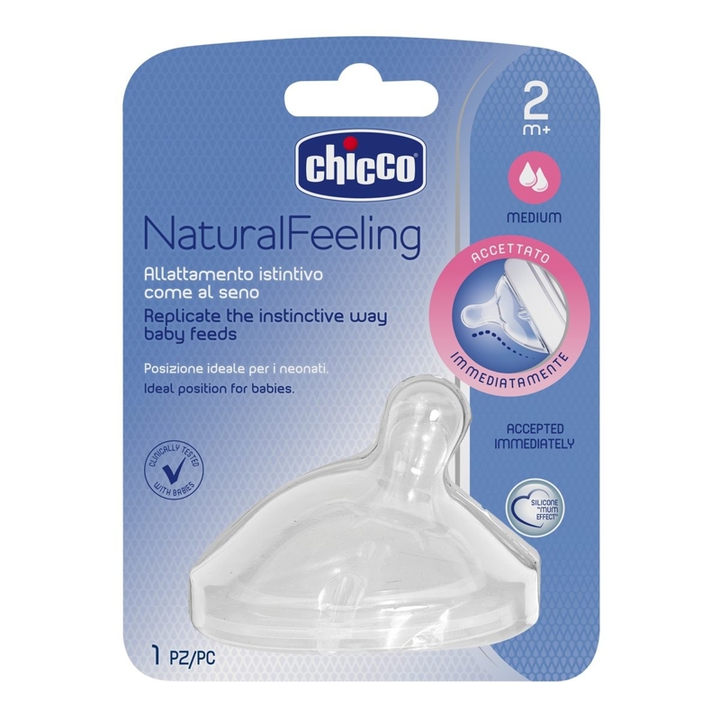 CHICCO Natural Feeling Smoczek Silikonowy średni Przepływ 2m+ 1 Szt