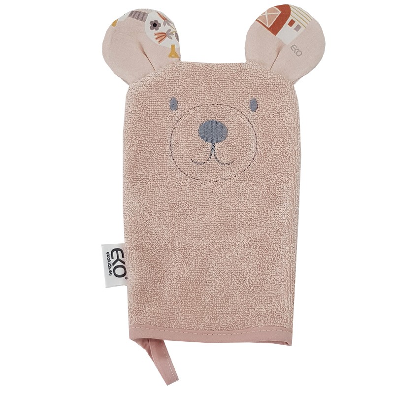 ECO Cotton Washcloth With Ears Bear Rose Pink 20x15 Cm