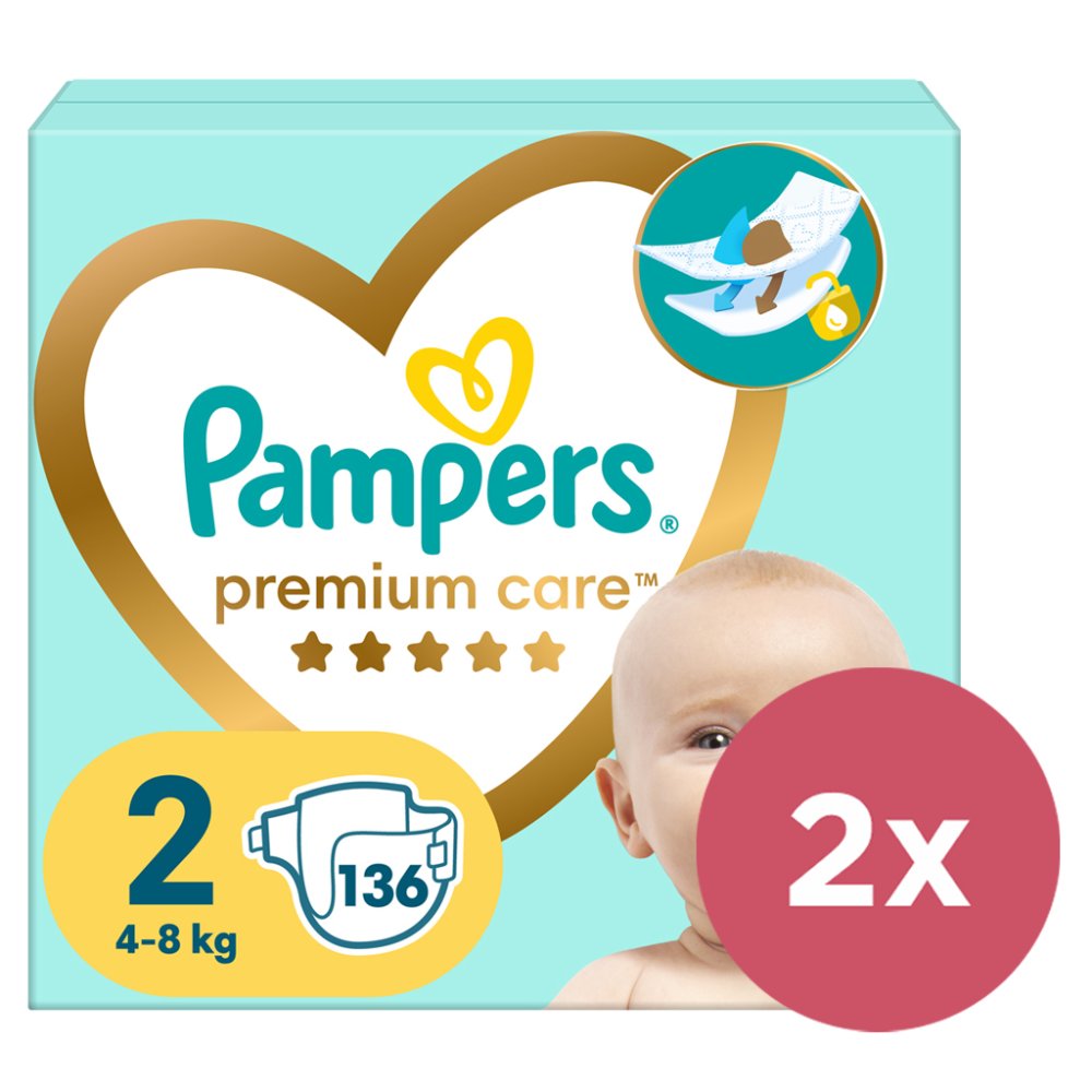 2x PAMPERS Premium Care Wegwerfwindeln Größe 2 (136 Stück) 4-8 Kg