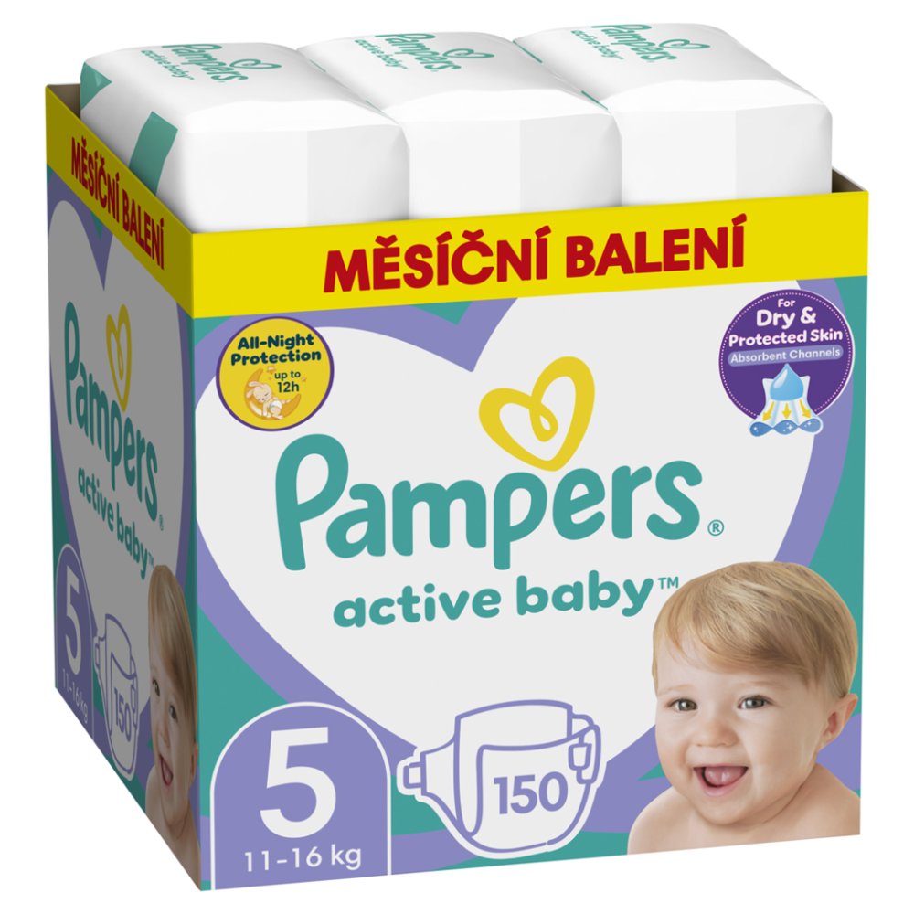 PAMPERS Active Baby Pañales Desechables 5 (11-16 Kg) 150uds - STOCK MENSUAL