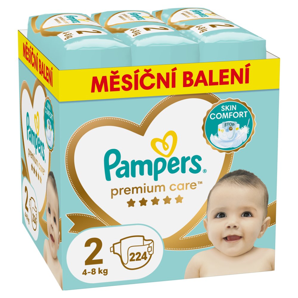 PAMPERS Premium Care Wegwerfwindeln Größe 2 (224 Stück) 4-8 Kg - Monatspackung