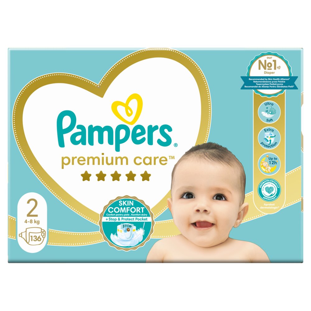 2x PAMPERS Premium Care Wegwerfwindeln Größe 2 (136 Stück) 4-8 Kg