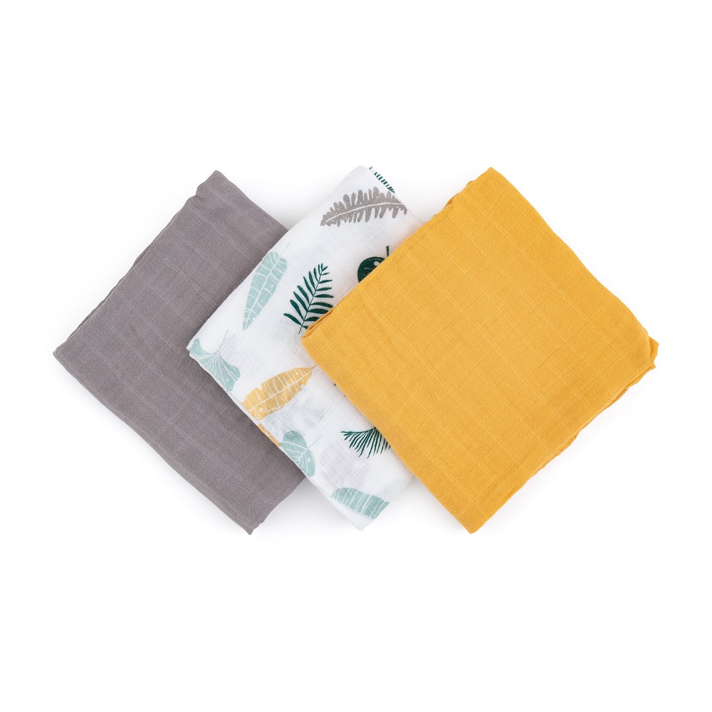 PETITE&MARS Set Pelena Bambus Muslin 3 Kom Moussy Ocher Leaves, 68 X 68 Cm