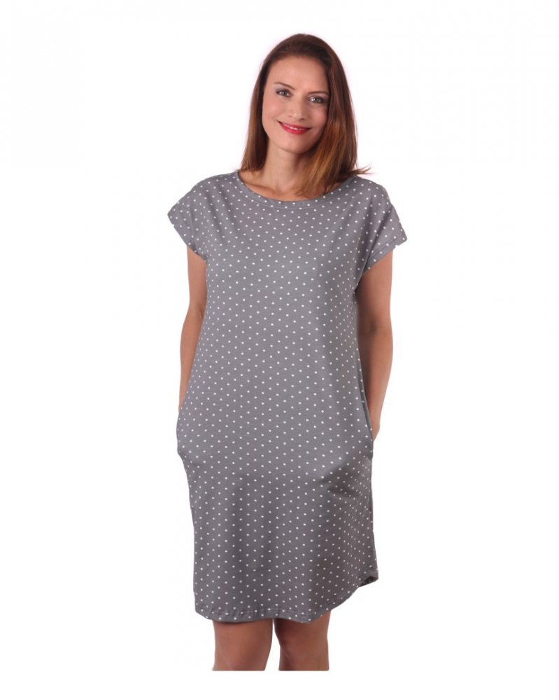 Abito Zoe da donna con tasche, vestibilità ampia, grigio con pois L/XL