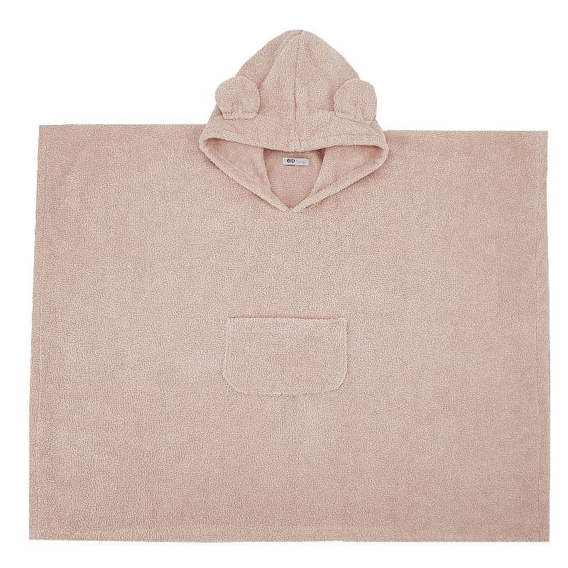 EKO Poncho bawełniane z kapturem i uszkami Powder pink 75x120 cm - obrazek 3
