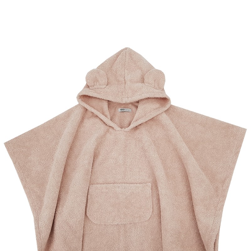 EKO Poncho bawełniane z kapturem i uszkami Powder pink 75x120 cm - obrazek 5