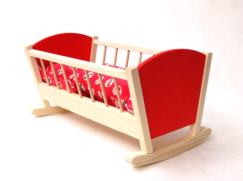 Holzpuppenwiege bunt