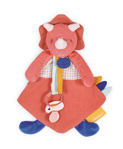Doudou Set de regalo - Juguete con agarre para chupete dinosaurio rosa 23 cm
