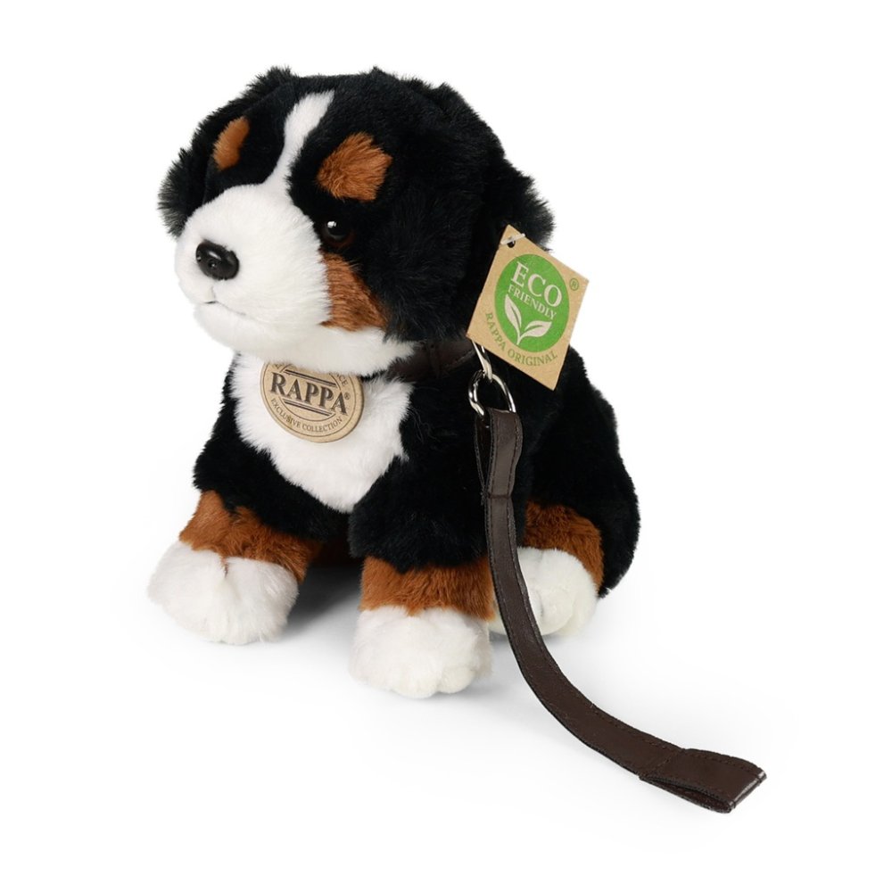 Rappa Peluche cane Bovaro del Bernese seduto con guinzaglio e suono 20 cm ECO-FRIENDLY