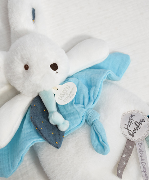 Doudou Coffret Cadeau - Lapin en peluche avec lange 25 cm bleu – Image 4