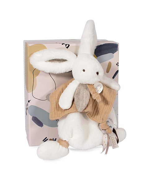 Coffret cadeau Doudou - Lapin en peluche avec lange 25 cm beige