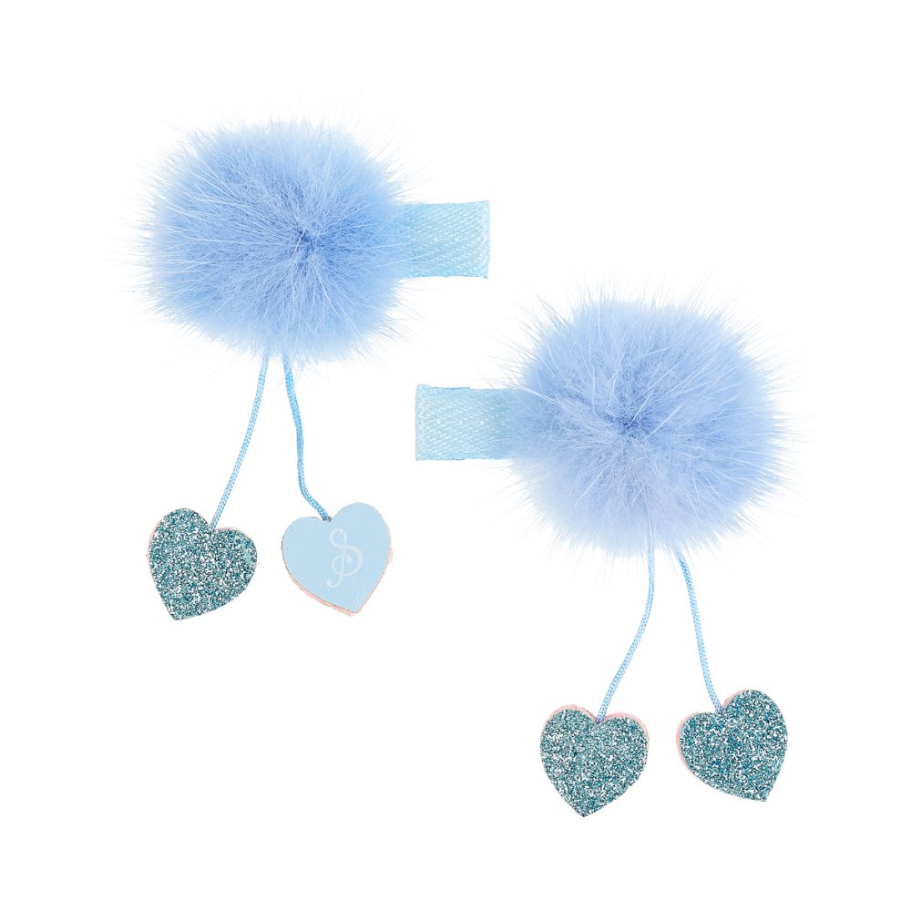 Souza! - Spinki do włosów Amandine z pomponem i serduszkami – niebieskie - 2 szt.