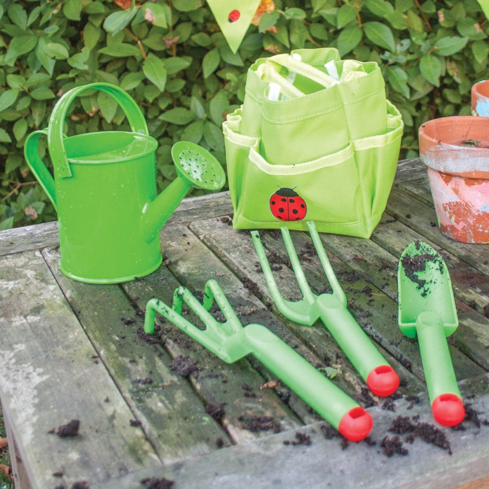 Bigjigs Toys Zahradní set nářadí plastový zelený 3ks (obrázek 3)