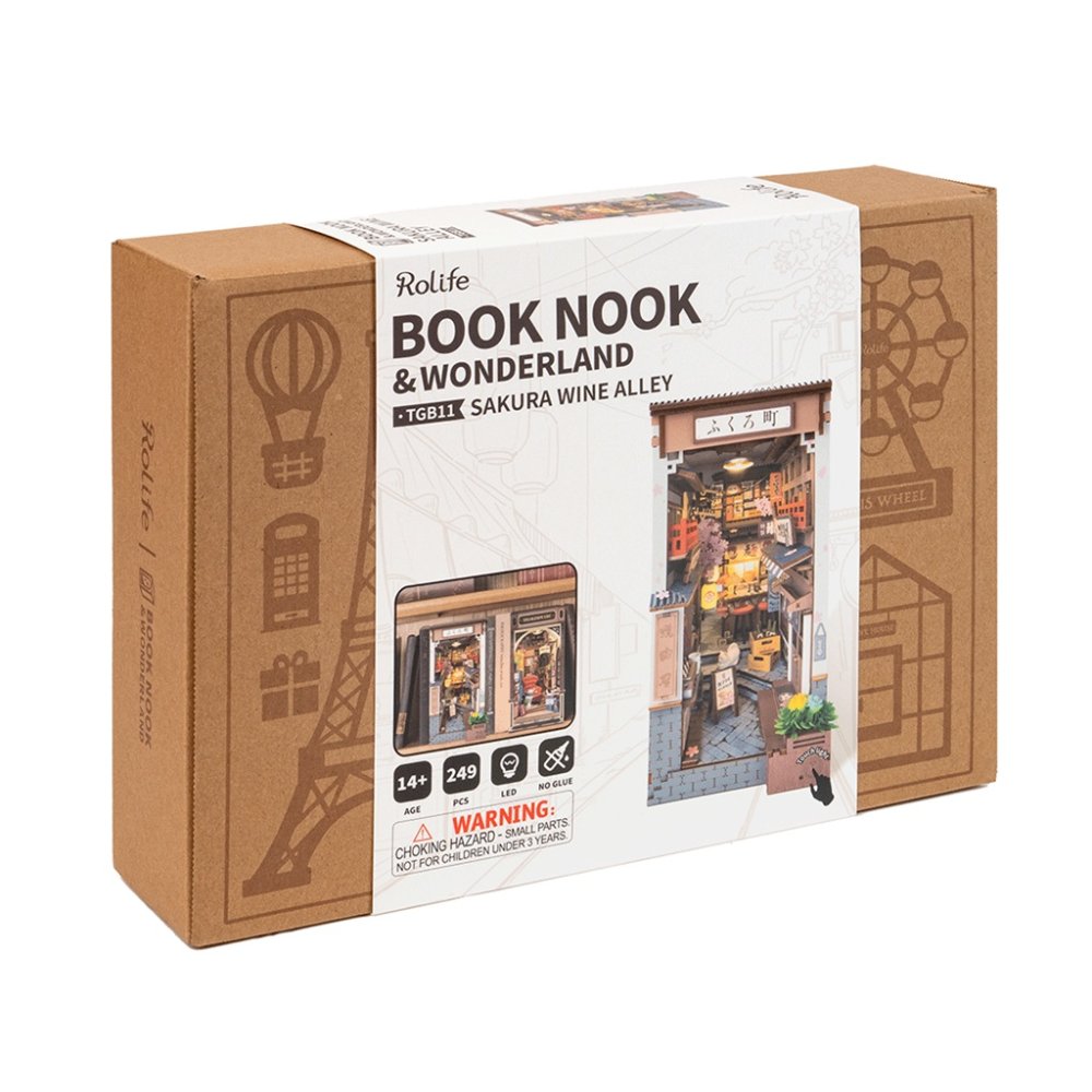 RoboTime 3D skládačka Zarážka na knihy Miniatura domečku Sakurová ulička s vínem (obrázek 4)