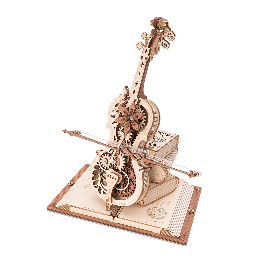 RoboTime 3D dřevěná skládačka hrací skříňky Kouzelné violoncello barevné (mechanický pohon) (obrázek 9)