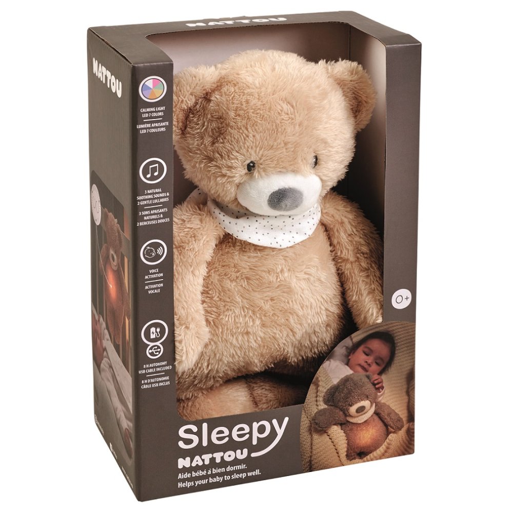 NATTOU Uspáváček Plyšový Hudební Se Světýlkem A Senzorem Pláče 4v1 Sleepy Bear Beige 0m+