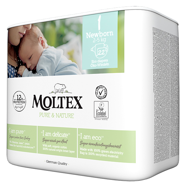 MOLTEX Pure&Nature Couches Jetables Nouveau-né (2-5 Kg) 22 Pièces