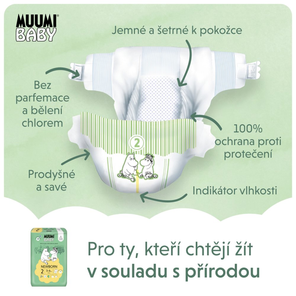 MUUMI Baby 2 Nou-născut 3-6 Kg (58 Buc), Scutece Eco