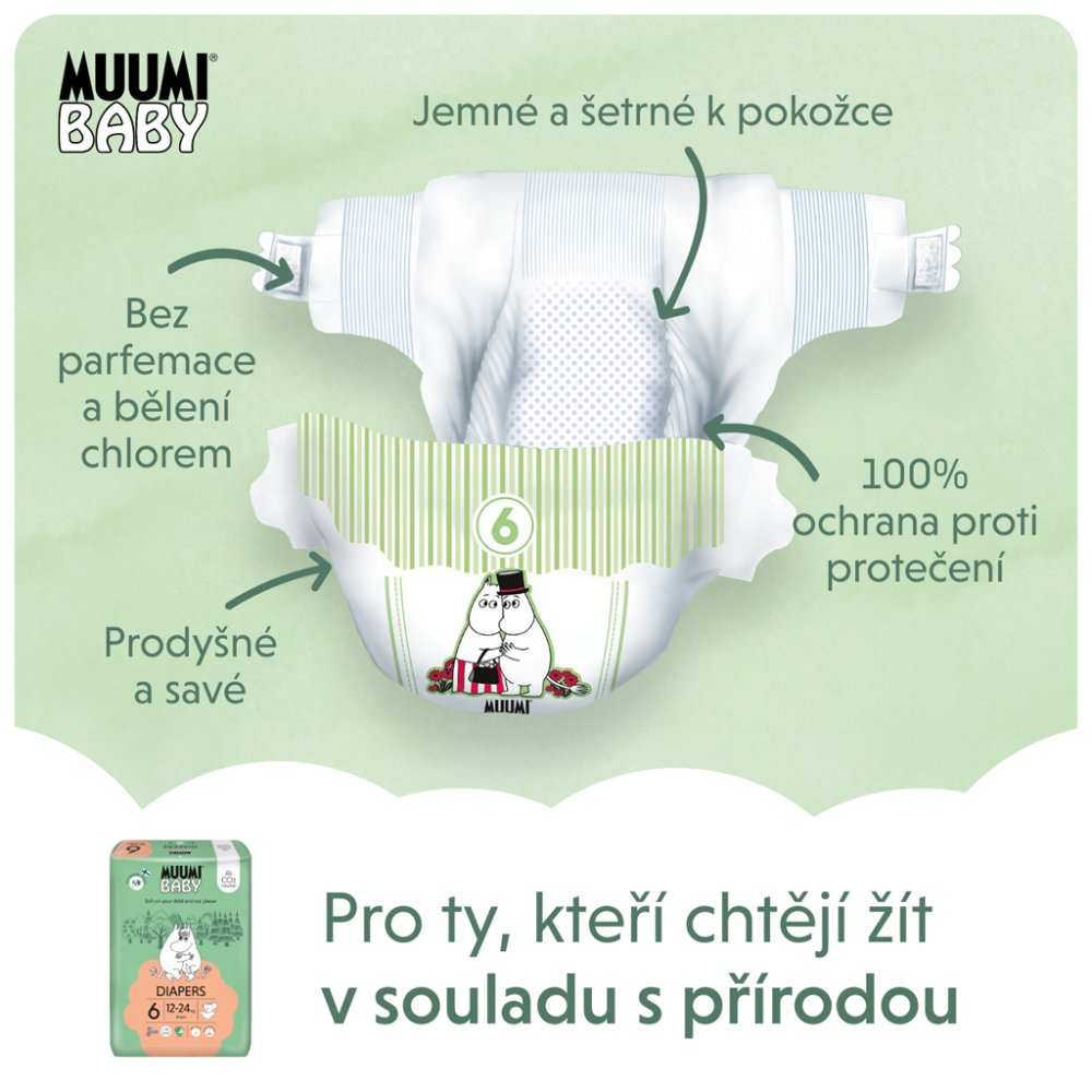 MUUMI Baby 6 Junior 12-24 Kg (36 Pcs), Eco Diapers