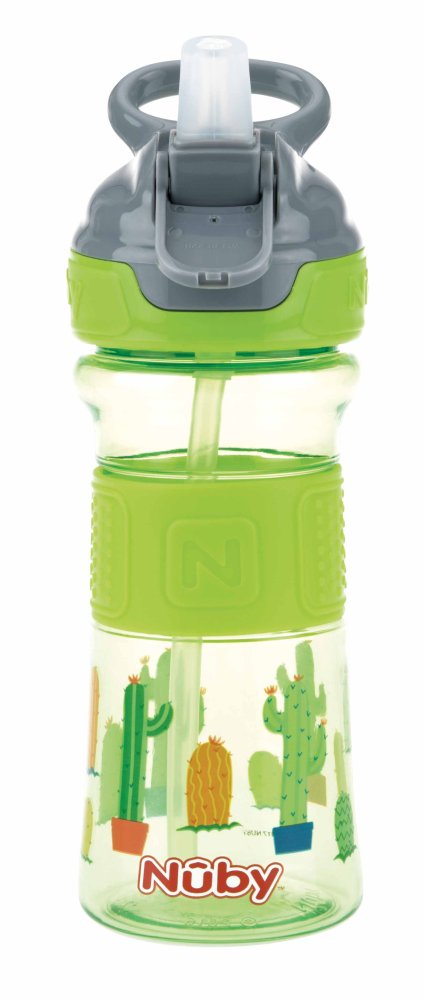 NUBY Gourde De Sport Avec Paille Pliable Souple 360 Ml, Vert, 3+