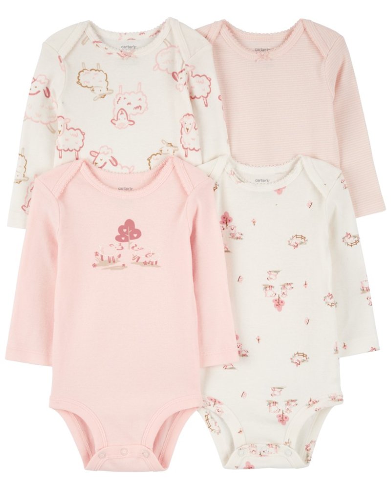 Body CARTER'S à manches longues Rose/Ivoire fille 4 pièces 6m/taille. 68