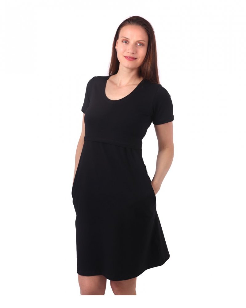 Robe d'allaitement avec poches Thé, manches courtes, noir L/XL
