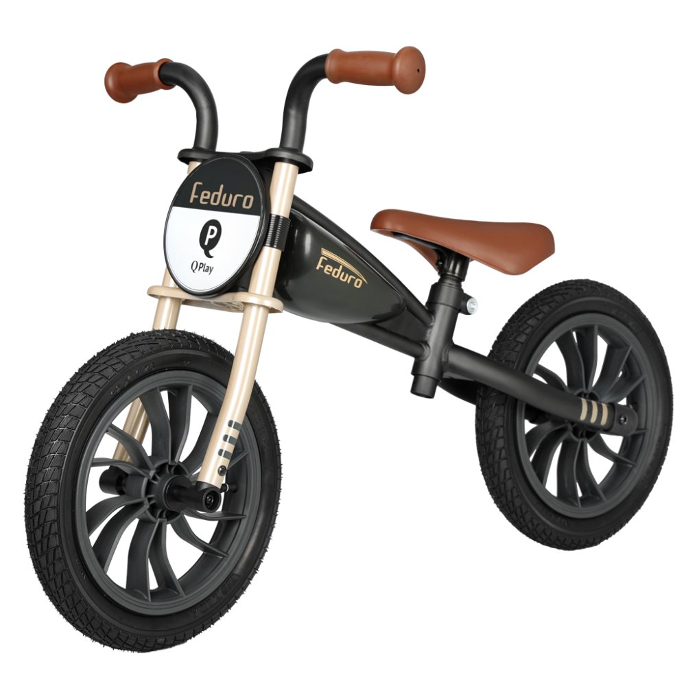 QPLAY Bicicletta senza pedali Feduro Black/Golden, età 3-6 anni