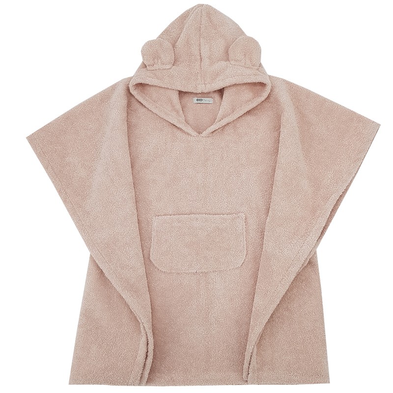 EKO Poncho bawełniane z kapturem i uszkami Powder pink 75x120 cm - obrazek 4