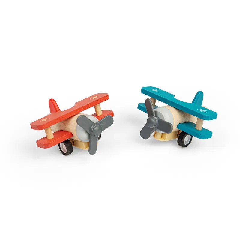 Bigjigs Toys Aeroplano a molla in legno Biplano 1 pz