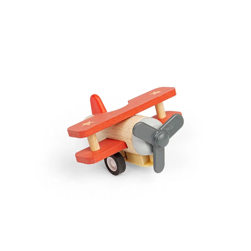 Bigjigs Toys Aeroplano a carica di legno Biplano rosso