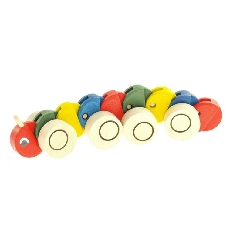 Jouet à tirer en bois - Chenille colorée