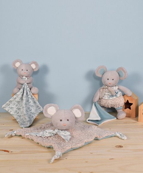 Doudou Set Regalo - Topolino di peluche con copertina quadrata in cotone BIO 25 cm - immagine 5