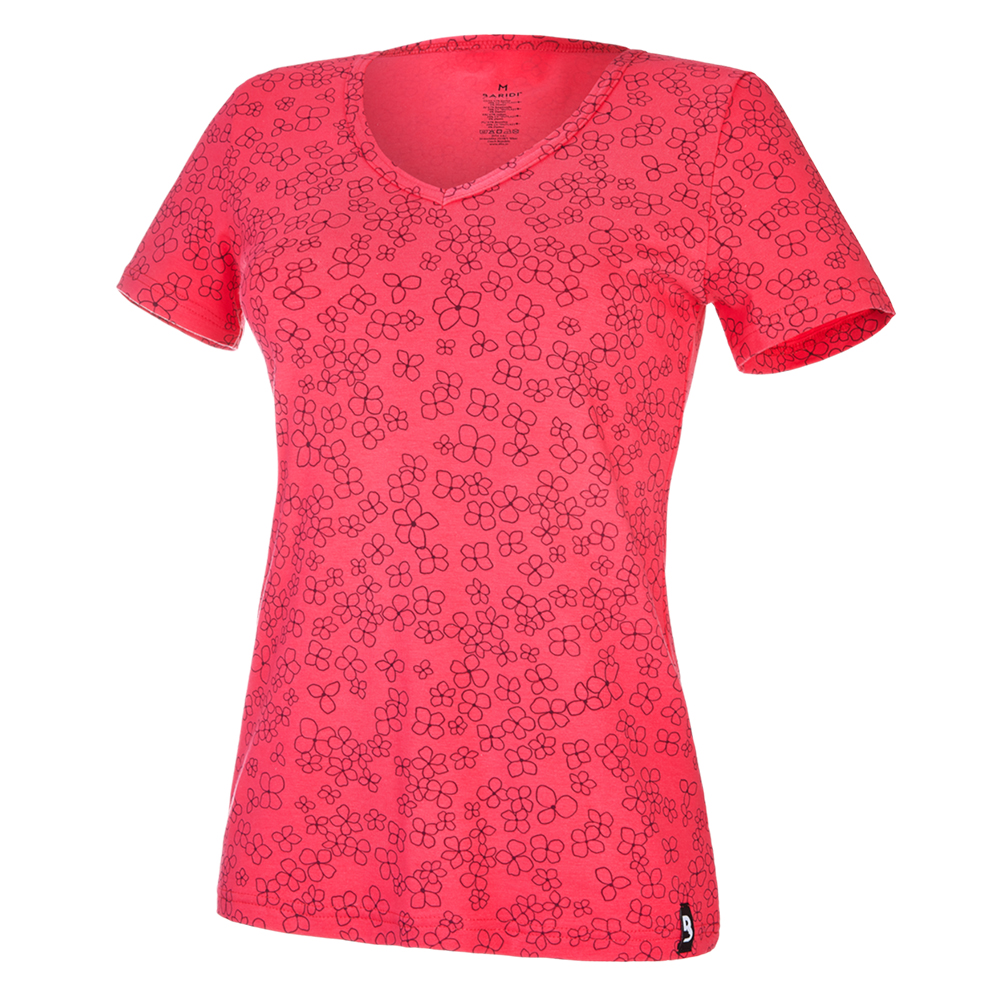 Outlast® vékony, nyomott, rövid ujjú női póló - epres virágok XL