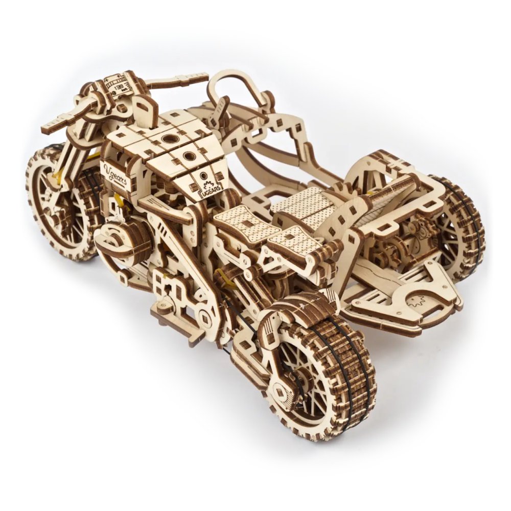 Ugears 3D dřevěné mechanické puzzle UGR-10 Motorka (scrambler) s vozíkem (obrázek 4)