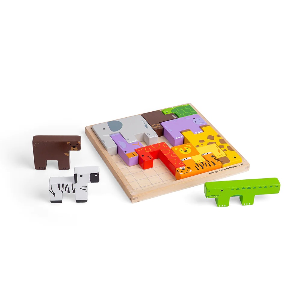 Bigjigs Toys Dřevěné kostky puzzle se zvířátky safari (obrázek 3)