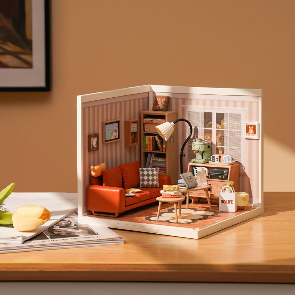RoboTime 3D dřevěná skládačka Miniatura domečku Útulný obývací pokoj (obrázek 5)