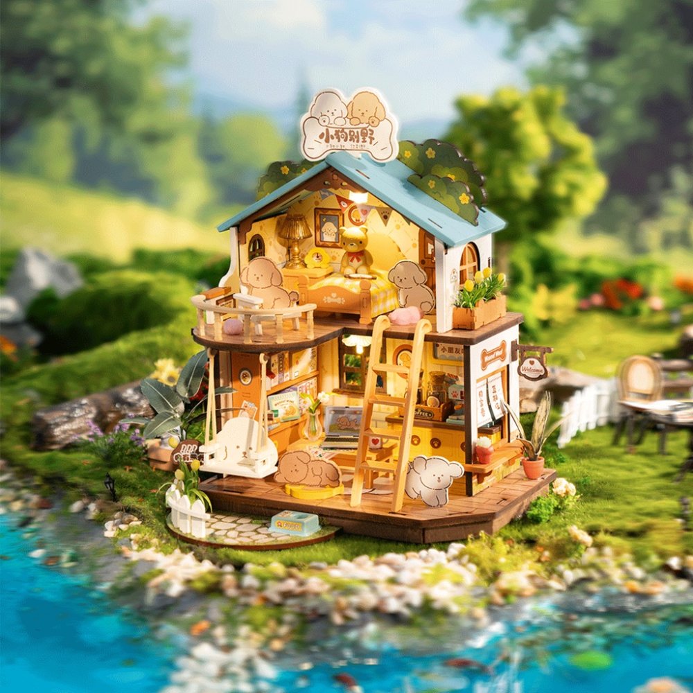 RoboTime 3D dřevěná skládačka Miniatura domečku Domeček pro štěňátka (obrázek 4)