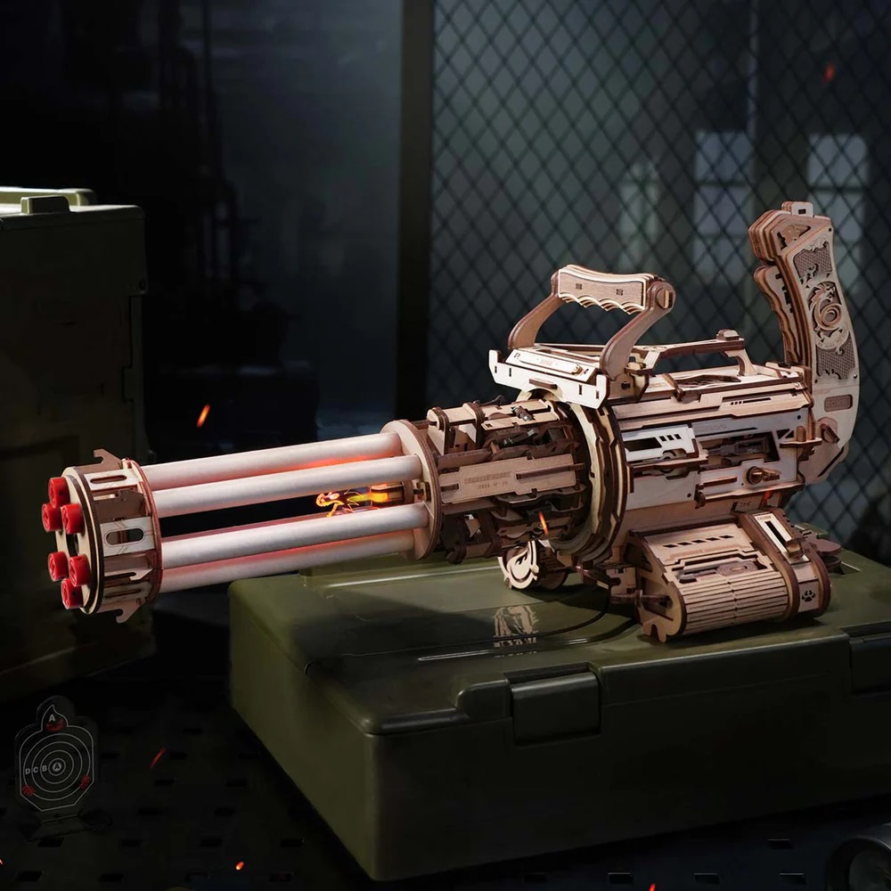 RoboTime 3D dřevěná mechanická skládačka Rotační kulomet (obrázek 4)