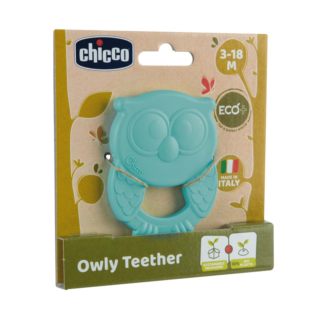 CHICCO Hryzátko Eco+ Sova Owly Modrá 3m+